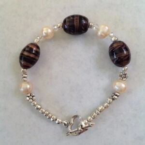 Handcrafted Glass Bead Floral Pearl Bracelet One of a Kind Festival Trendy Gift